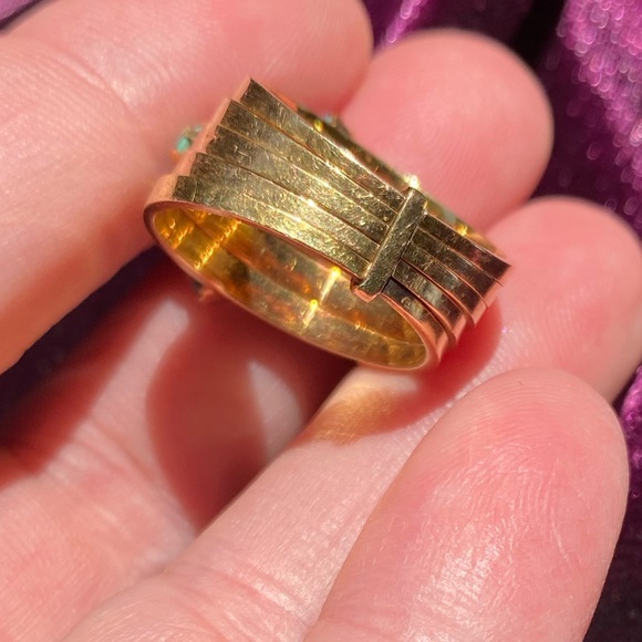 GORGEOUS Gold and Turquoise Estate Harem Ring Vintage 14K - Picture 5 of 7